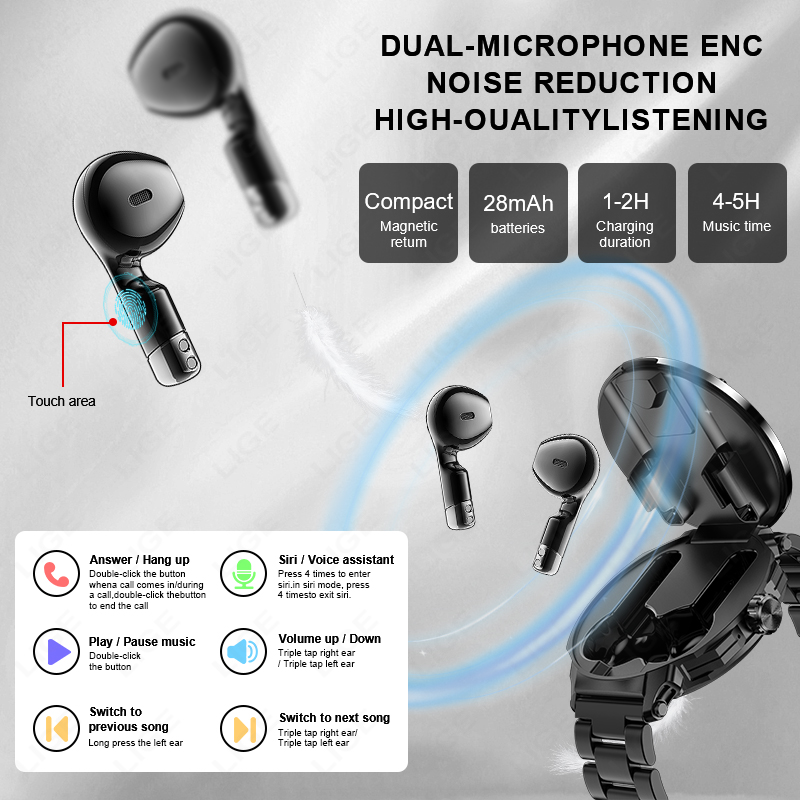 LIGE New 2 In 1 Smart Watch wi - Tws Earbuds Bluetooth 5.3 ulasan dan harga