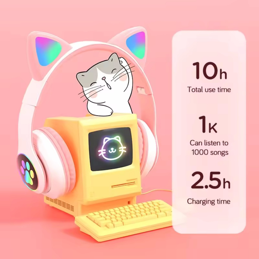 Foldable Wireless Bluetooth He - Cat Ear Bluetooth Headset Led ulasan dan harga