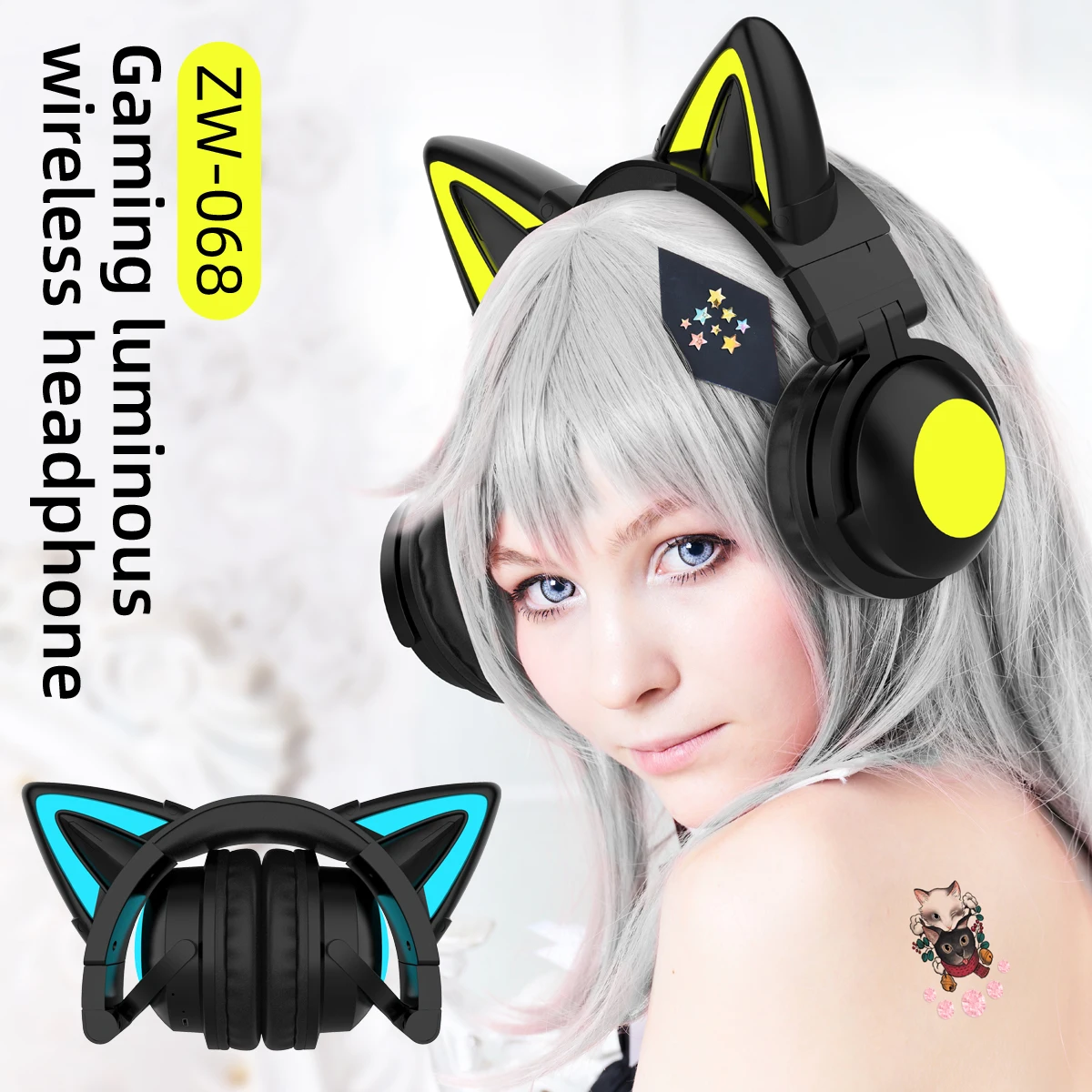 ZW068 Bluetooth Headphones LED - Cat Ear Bluetooth Headset Led ulasan dan harga